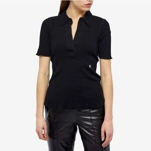 NWT Helmut Lang Black Short-Sleeve Ribbed Polo Top